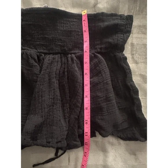 Princess Polly Top Womens US 6 Black Strapless Peplum Gauze Smocked Tie Front - Picture 11 of 12